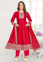 Load image into Gallery viewer, Red Silk Readymade Anarkali Suit
