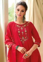 Load image into Gallery viewer, Red Silk Readymade Anarkali Suit
