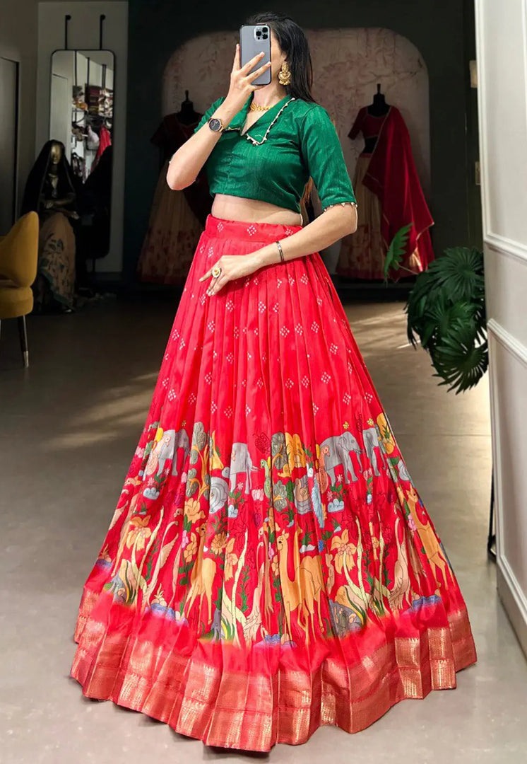 Red Silk Readymade Lehenga Choli