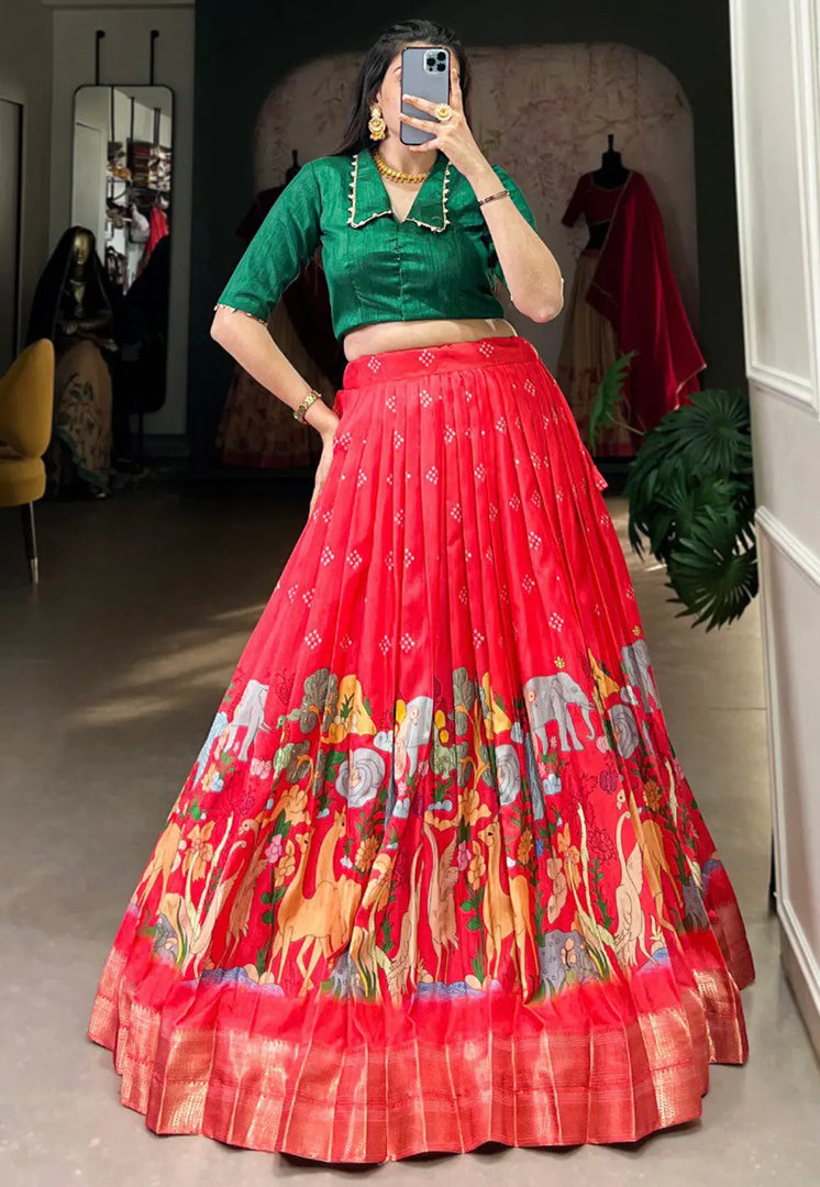 Red Silk Readymade Lehenga Choli