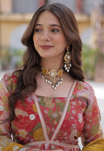 Load image into Gallery viewer, Red Silk Readymade Long Anarkali Suit
