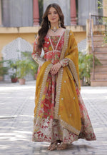 Load image into Gallery viewer, Red Silk Readymade Long Anarkali Suit
