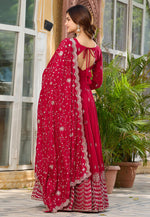 Load image into Gallery viewer, Red Silk Readymade Long Anarkali Suit
