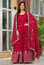 Load image into Gallery viewer, Red Silk Readymade Long Anarkali Suit
