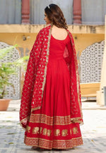 Load image into Gallery viewer, Red Silk Readymade Long Anarkali Suit
