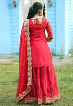 Load image into Gallery viewer, Red Silk Readymade Long Choli Lehenga
