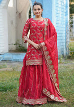 Load image into Gallery viewer, Red Silk Readymade Long Choli Lehenga

