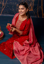 Load image into Gallery viewer, Red Silk Readymade Pakistani Suit
