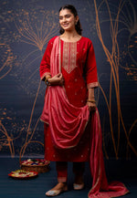 Load image into Gallery viewer, Red Silk Readymade Pakistani Suit
