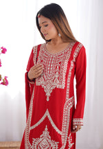 Load image into Gallery viewer, Red Silk Readymade Palazzo Suit
