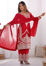 Load image into Gallery viewer, Red Silk Readymade Palazzo Suit
