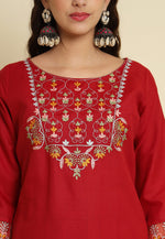 Load image into Gallery viewer, Red Silk Readymade Pant Style Suit
