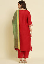 Load image into Gallery viewer, Red Silk Readymade Pant Style Suit
