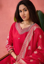 Load image into Gallery viewer, Red Silk Readymade Pant Style Suit
