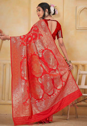 Red Silk Saree With Blouse