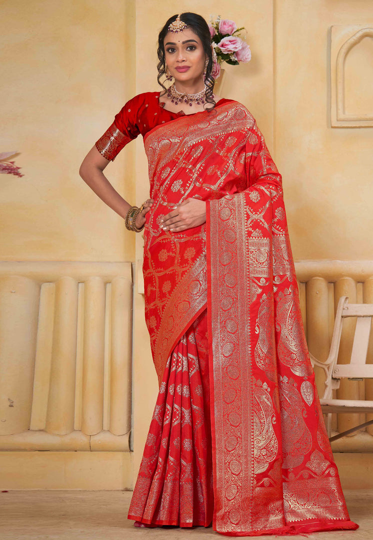 Red Silk Saree With Blouse