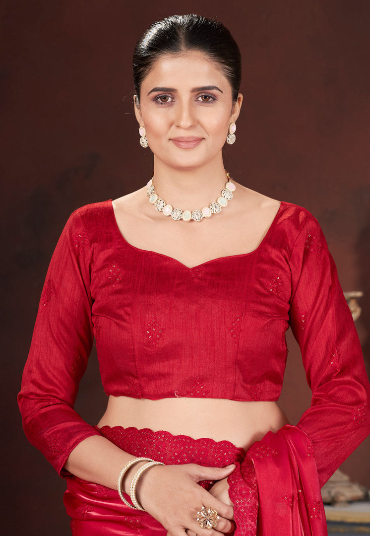 Red Silk Saree With Blouse