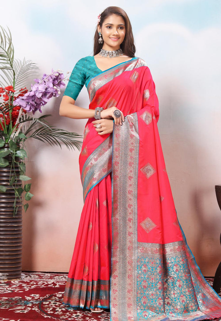 Red Silk Saree With Blouse