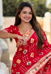 Red Silk Saree With Blouse