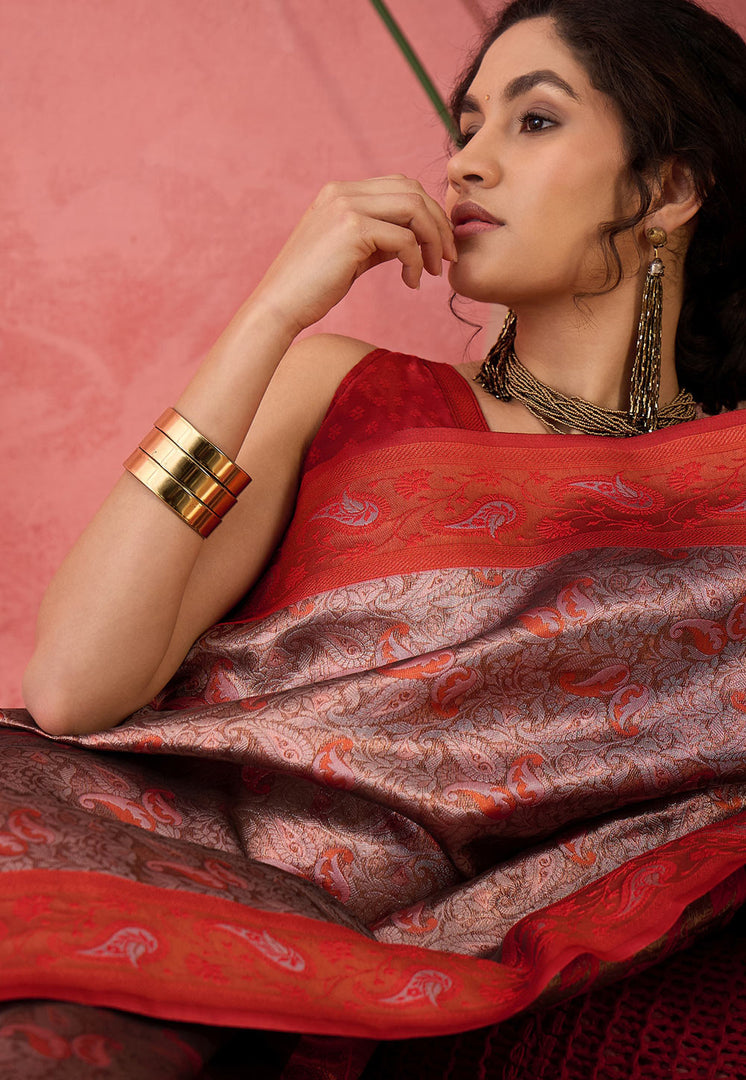 Red Silk Saree With Blouse