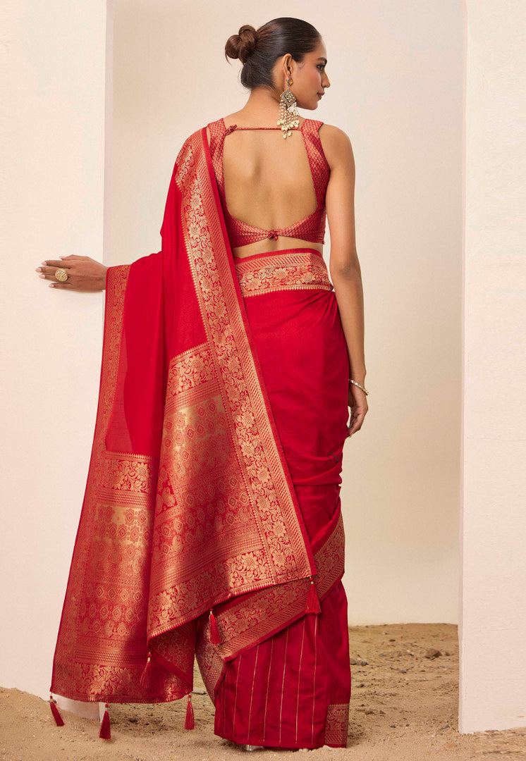 Red Silk Saree With Blouse