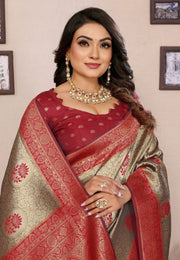 Red Tissue Silk Saree With Blouse