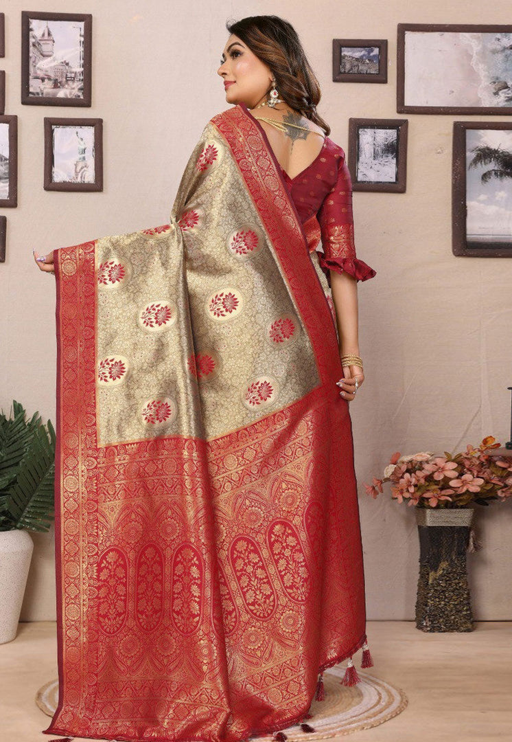 Red Tissue Silk Saree With Blouse