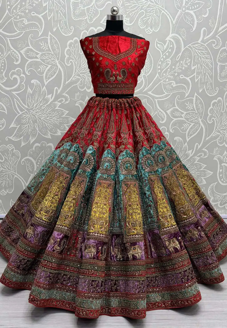 Red Velvet Bridal Lehenga Choli