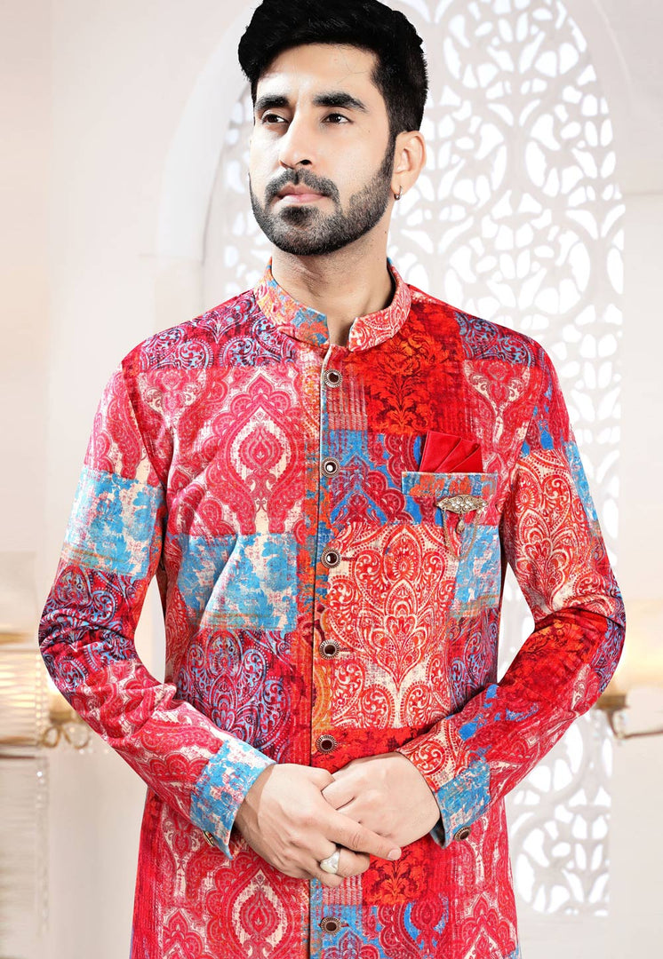 Red Velvet Indo Western Suit