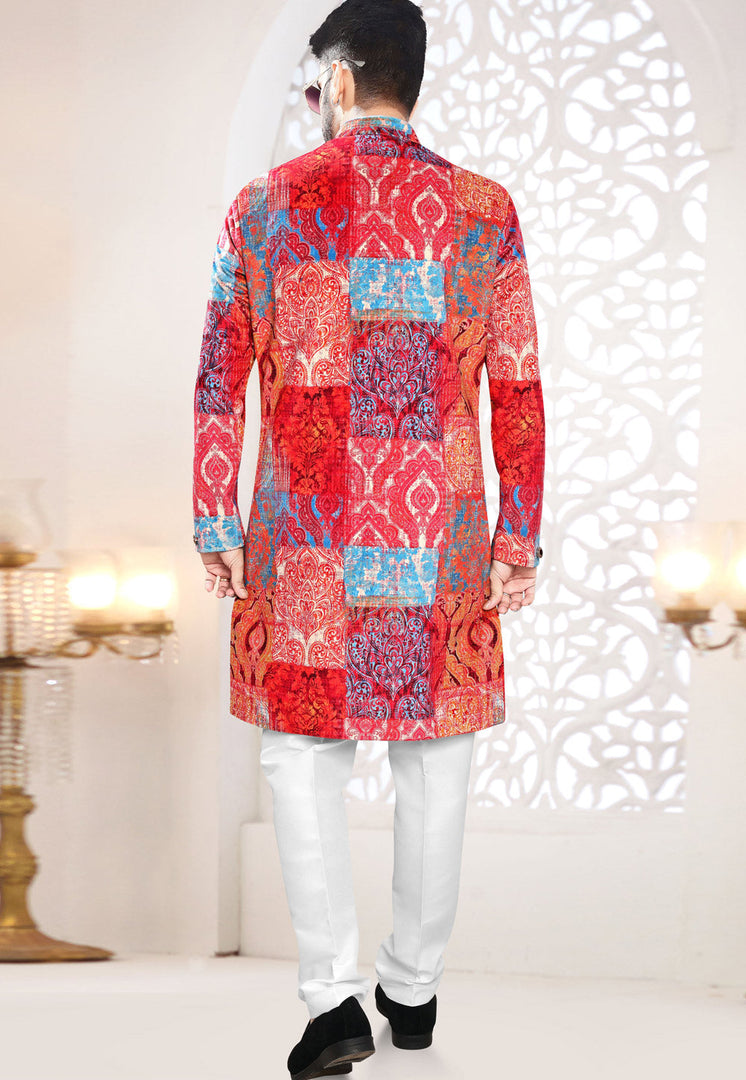 Red Velvet Indo Western Suit
