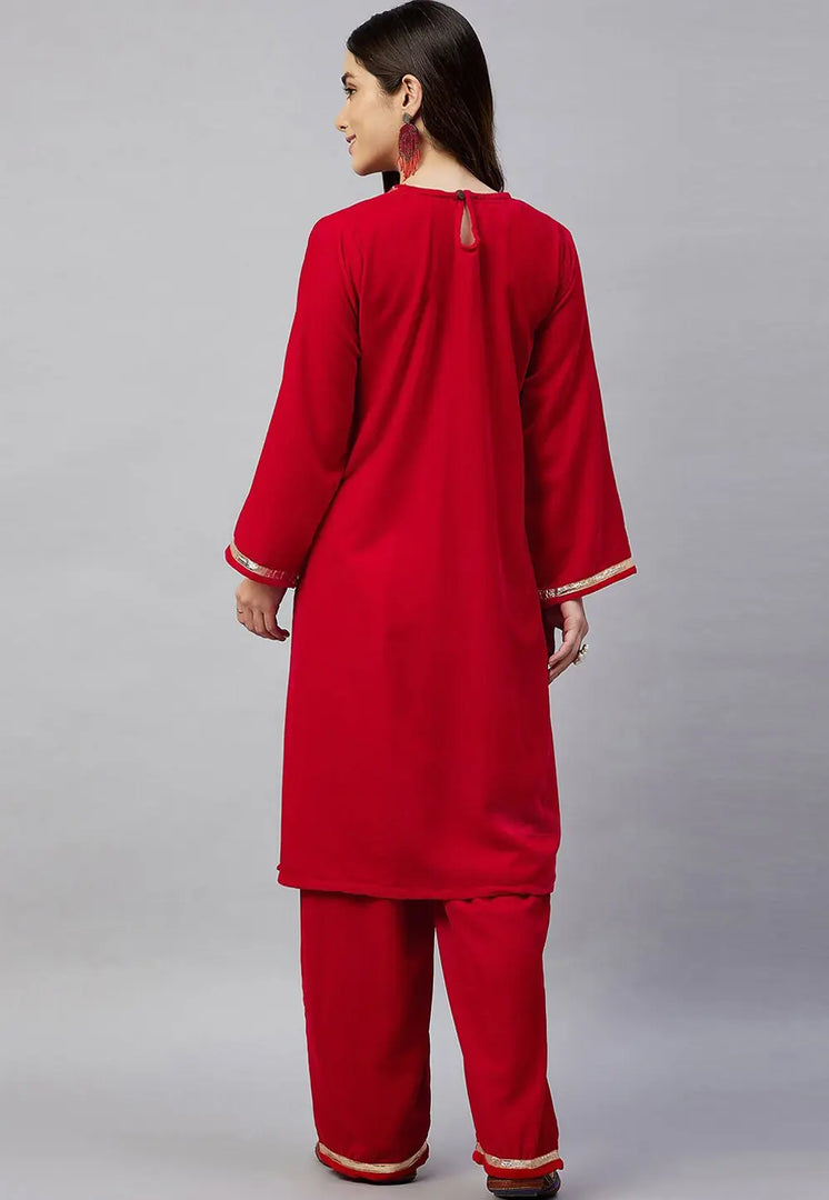 Red Velvet Kurta Set With Palazzo