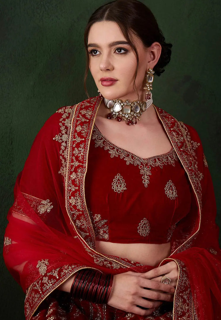 Red Velvet Lehenga Choli