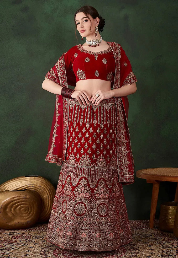 Red Velvet Lehenga Choli