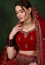 Load image into Gallery viewer, Red Velvet Wedding Lehenga Choli
