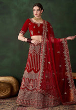 Load image into Gallery viewer, Red Velvet Wedding Lehenga Choli
