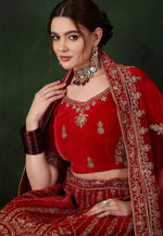 Load image into Gallery viewer, Red Velvet Wedding Lehenga Choli
