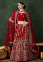 Load image into Gallery viewer, Red Velvet Wedding Lehenga Choli
