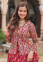 Load image into Gallery viewer, Red Viscose Jacquard Readymade Long Choli Lehenga
