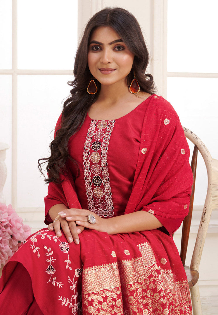 Red Viscose Pant Style Suit