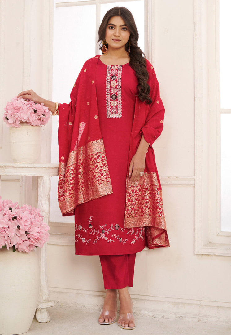 Red Viscose Pant Style Suit