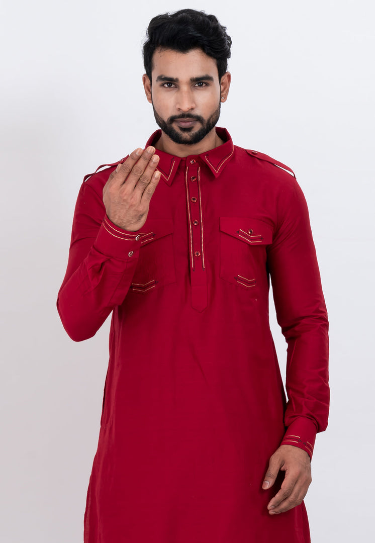 Red Viscose Pathani Suit