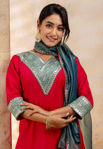 Load image into Gallery viewer, Red Viscose Rayon Readymade Pant Style Suit
