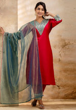 Load image into Gallery viewer, Red Viscose Rayon Readymade Pant Style Suit
