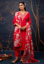 Load image into Gallery viewer, Red Viscose Rayon Readymade Pant Style Suit
