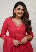 Load image into Gallery viewer, Red Viscose Readymade Anarkali Suit
