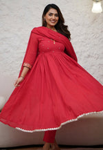 Load image into Gallery viewer, Red Viscose Readymade Anarkali Suit
