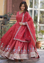 Load image into Gallery viewer, Red Viscose Readymade Long Anarkali Suit
