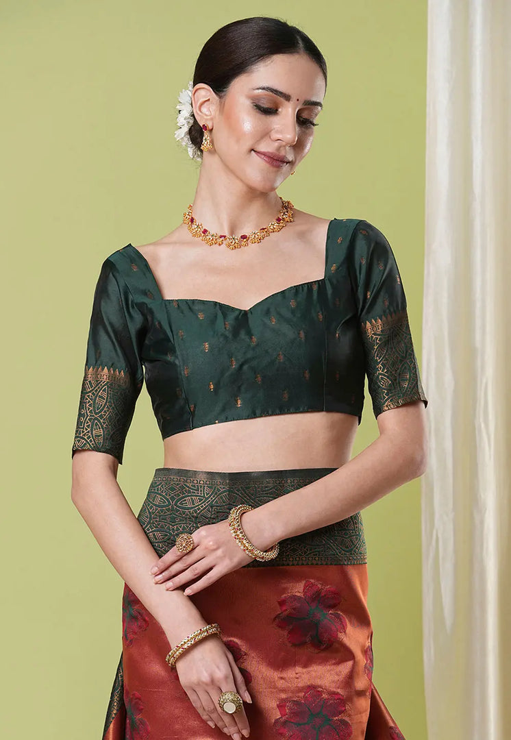 Rust Banarasi Silk Saree