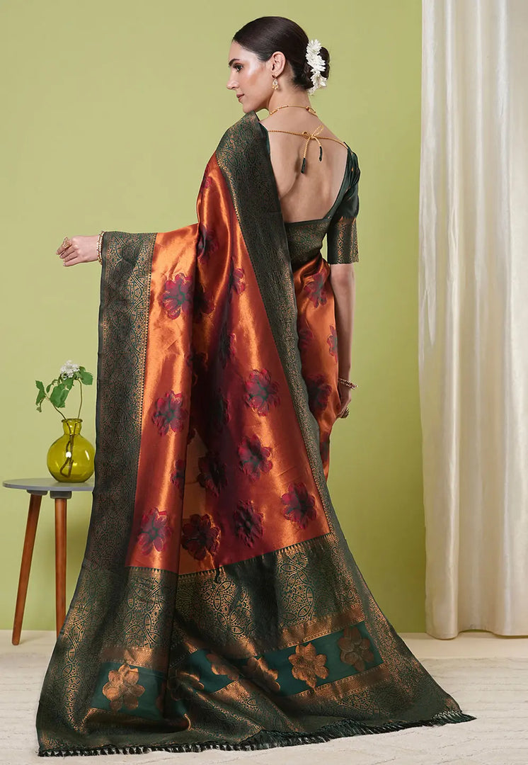 Rust Banarasi Silk Saree