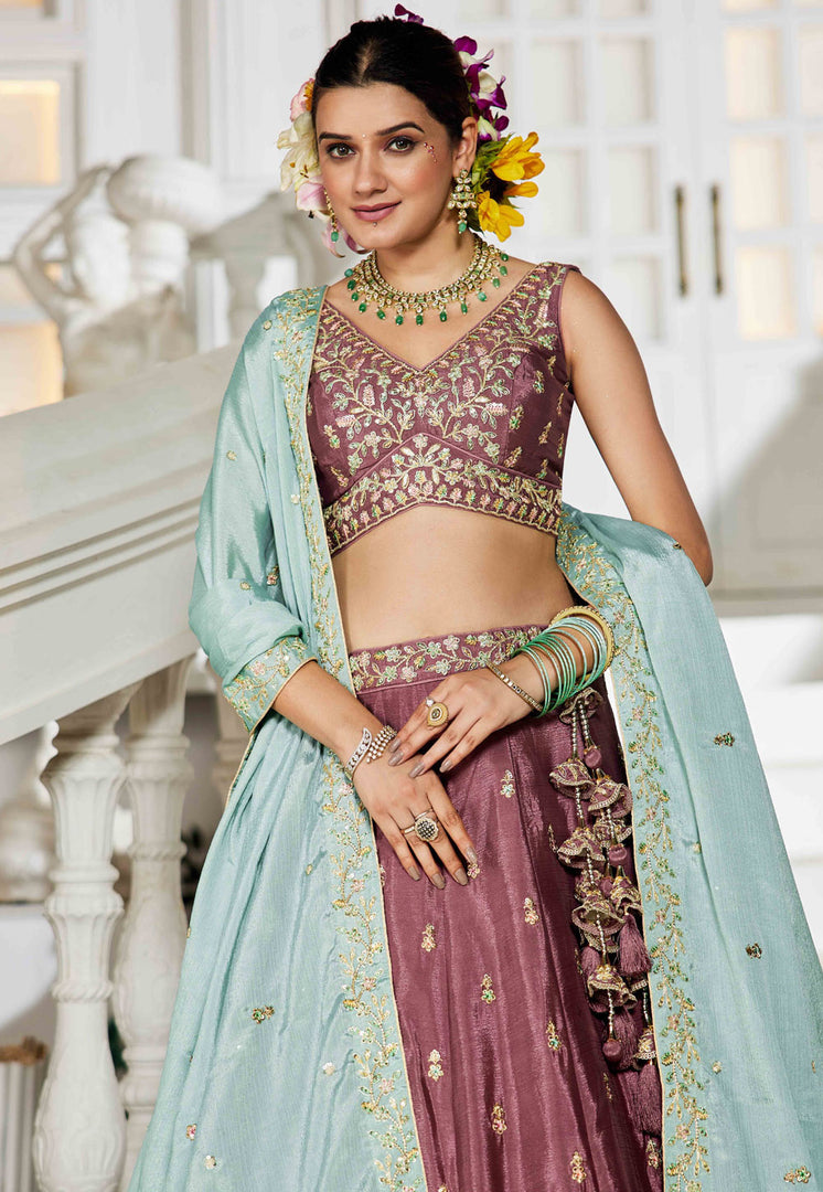 Rust Chiffon Lehenga Choli For Wedding